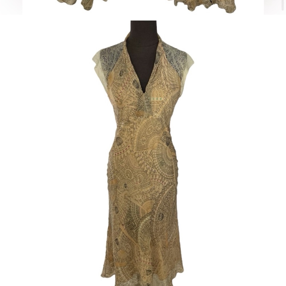 Chic Gold Patterned Midi Dress